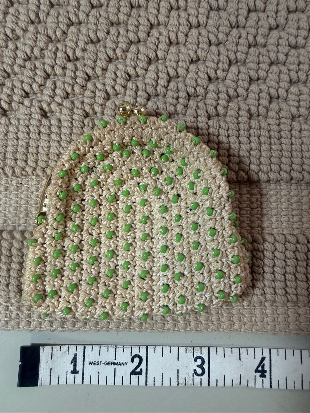 Vintage K. Gimbel Japan Crochet Green Beaded Coin Purse